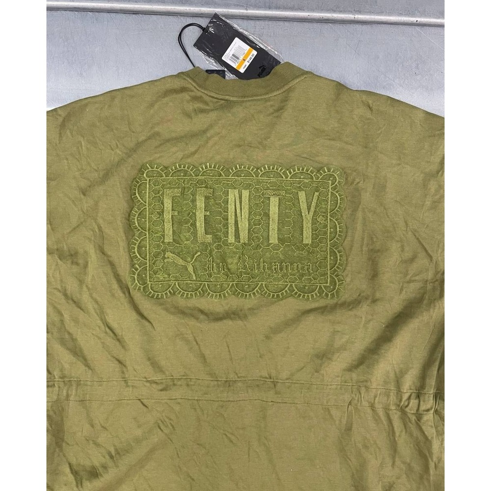 Puma Fenty by Rihanna Short Sleeve Top Womens Small Green Drawstring Waist NWT - Picture 14 of 15